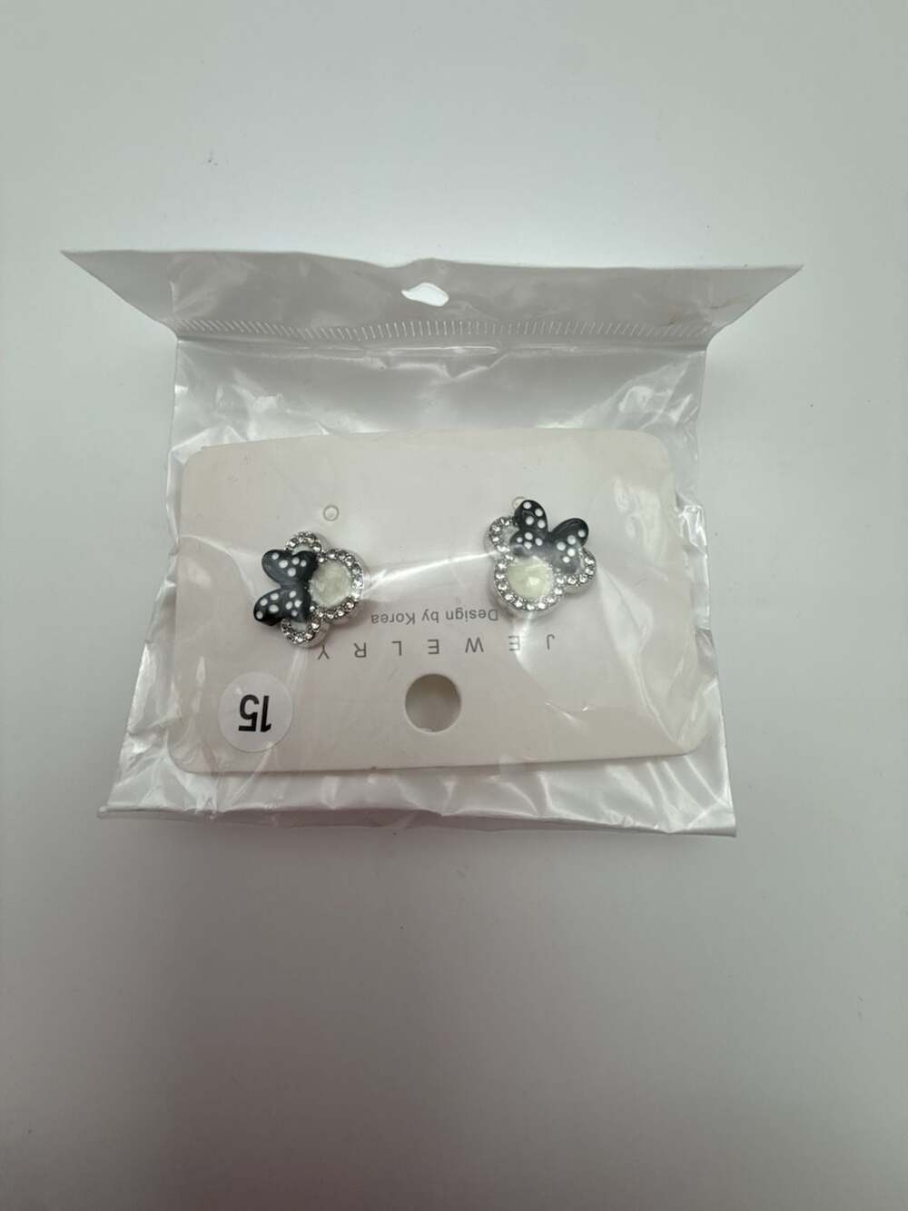 Minnie Mouse Polka Dot Bow Stud Earrings with Rhinestones